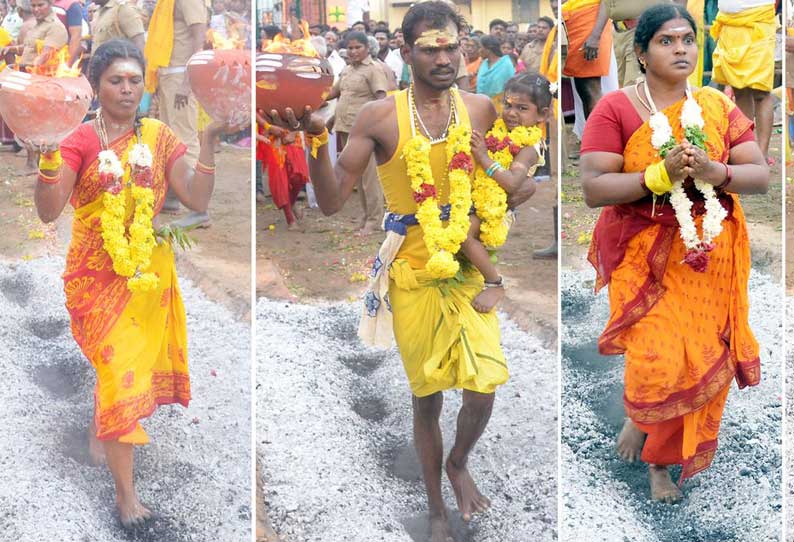 திண்டுக்கல் கோட்டை மாரியம்மன் கோவிலில் பக்தி பரவசத்தில் பூக்குழி இறங்கிய பக்தர்கள்