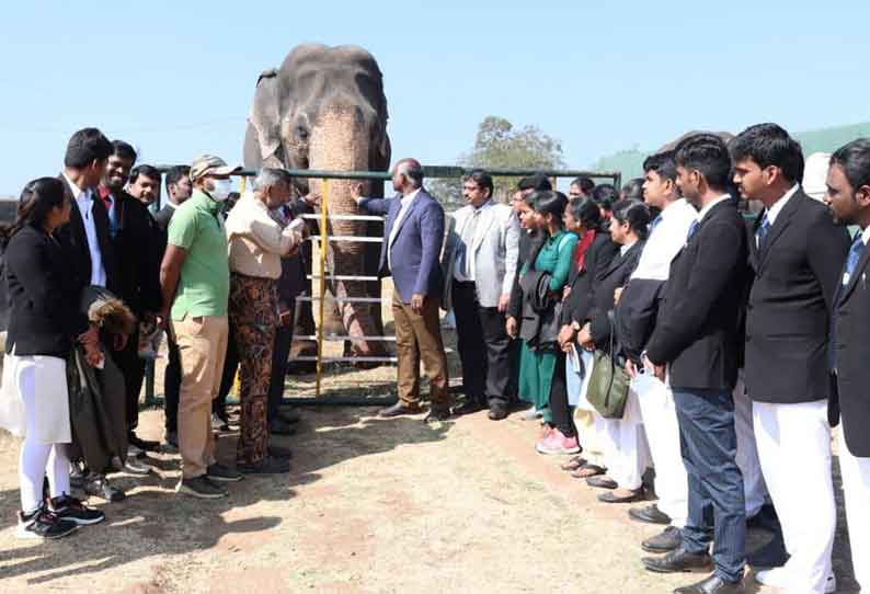 வளர்ப்பு யானைகள் முகாமில் இளம் நீதிபதிகள் ஆய்வு