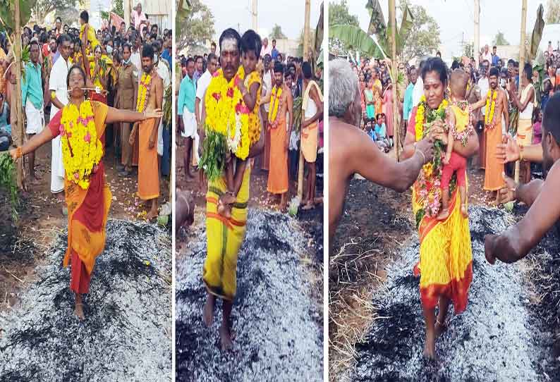 சிவகிரி எல்லை மாகாளியம்மன் கோவில் குண்டம் விழா- திரளான பக்தர்கள் தீ மிதித்து நேர்த்திக்கடன்