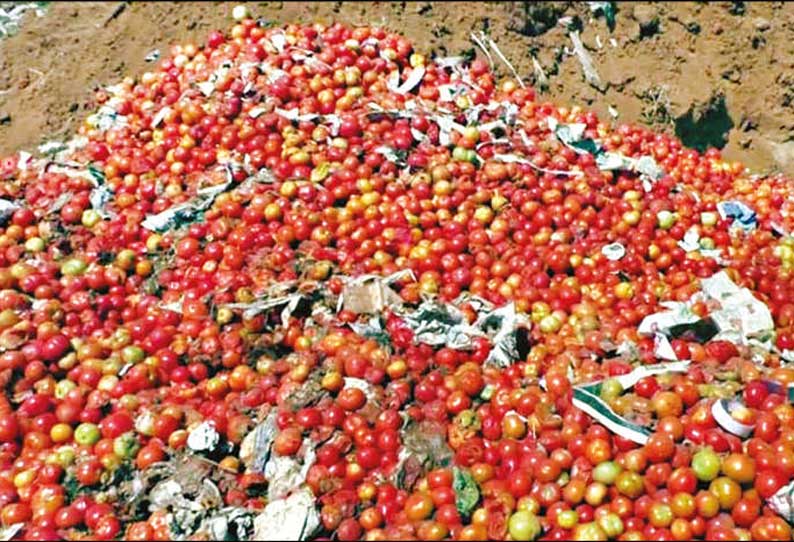 கிலோ ரூ.2-க்கு கூட விற்க முடியாததால் சாலையோரம் கொட்டப்படும் தக்காளி