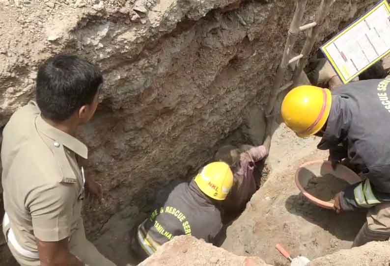 வீட்டிற்கு அஸ்திவாரம் தோண்டியபோது 2 தொழிலாளர்கள் மண்ணில் புதைந்தனர்-ஒரு மணி நேர போராட்டத்துக்கு பிறகு உயிருடன் மீட்பு