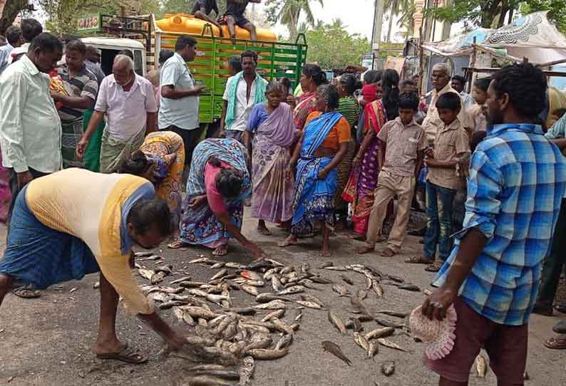 தண்டராம்பட்டு அருகே மீன் குஞ்சுகளை ரோட்டில் கொட்டி மீனவர்கள் மறியல் போராட்டம்