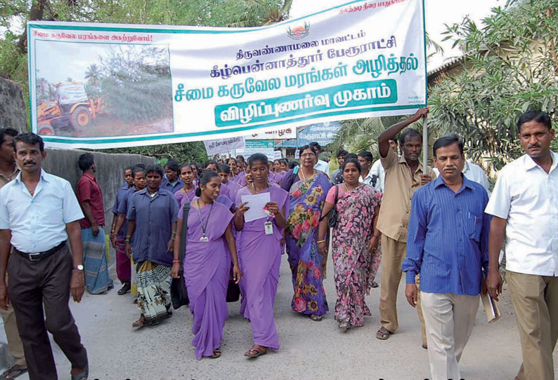 கீழ்பென்னாத்தூரில் சீமைக்கருவேல மரங்களை அகற்ற வலியுறுத்தி ஊர்வலம்