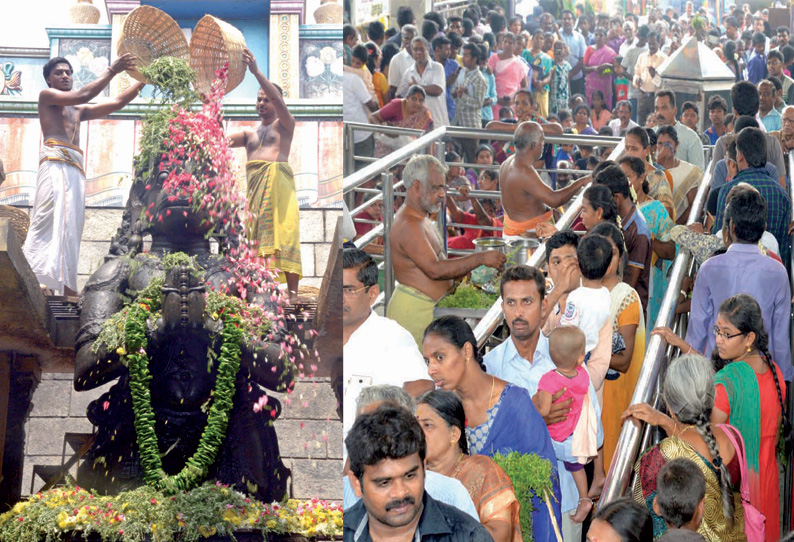 தமிழ்ப் புத்தாண்டை முன்னிட்டு நாமக்கல் ஆஞ்சநேயருக்கு பூக்களை கொட்டி சிறப்பு அபிஷேகம் திரளான பக்தர்கள் சாமிதரிசனம்