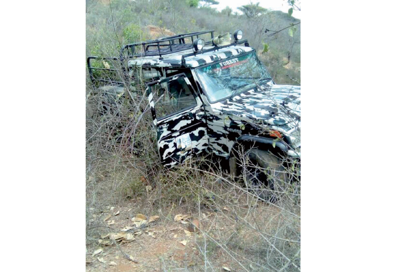 அஞ்செட்டி அருகே வனத்துறை ஜீப்பை உருட்டி தள்ளிய காட்டு யானை ஊழியர்கள் அதிர்ஷ்டவசமாக உயிர் தப்பினர்