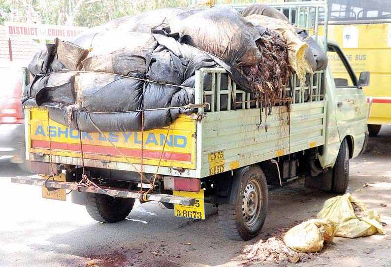 நாகர்கோவிலில் கோழி கழிவுகளை ஏற்றி வந்த வாகனம் பறிமுதல் போலீசார் நடவடிக்கை