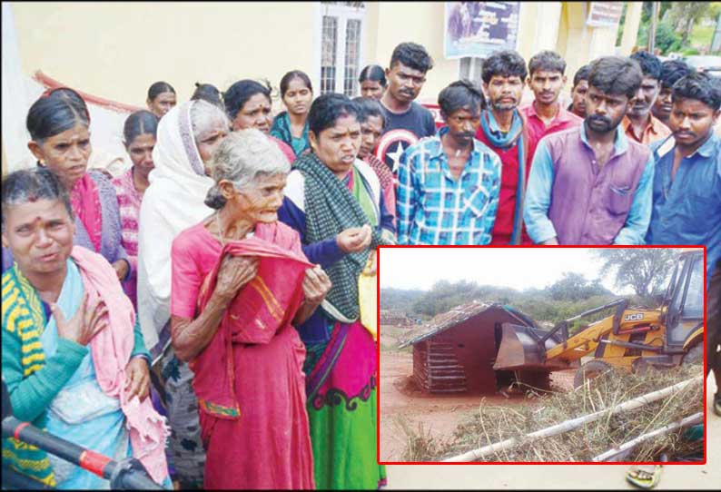 அரசு நிலத்தை ஆக்கிரமித்து அமைக்கப்பட்ட குடிசை வீடுகள் அகற்றம்