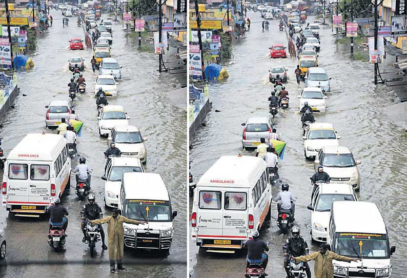 தாம்பரம்–பல்லாவரம் பகுதிகளில் 4 மணி நேரம் கொட்டி தீர்த்த மழை சாலையில் வெள்ளம் பாய்ந்தது