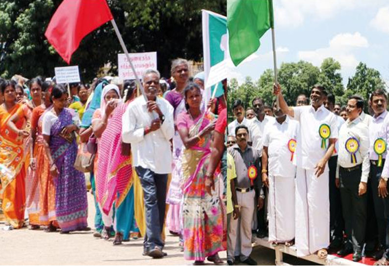 வேலூரில் எம்.ஜி.ஆர்.நூற்றாண்டு விழாவையொட்டி சத்துணவு பணியாளர்கள் ஊர்வலம்