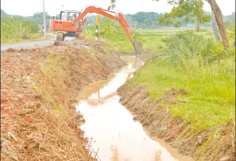 மழைநீரில் மூழ்கிய சம்பா பயிர்கள்: தண்ணீரை வடிய வைக்க வடிகால்களை தூர்வாரும் பணி தீவிரம்