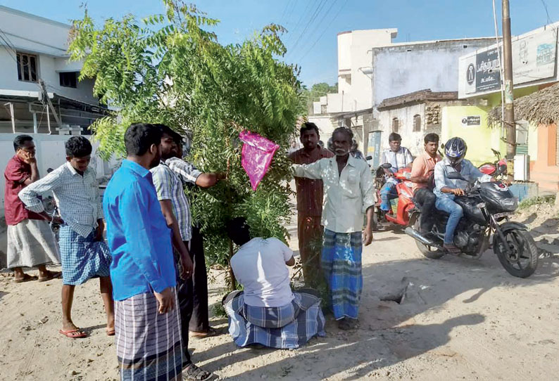 பேட்டையில் ரோட்டில் மரம் நட்டு பொதுமக்கள் போராட்டம்