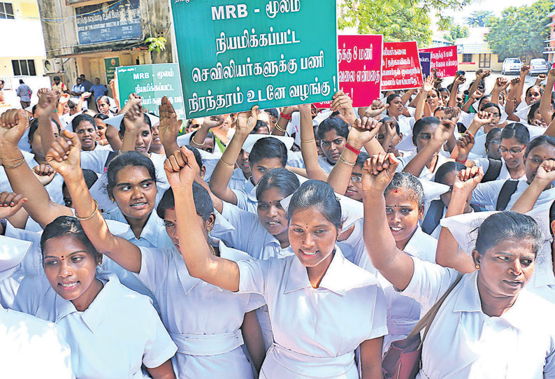 அரசு கிராம சுகாதார செவிலியர்கள் ஆர்ப்பாட்டம் சென்னையில் நடந்தது