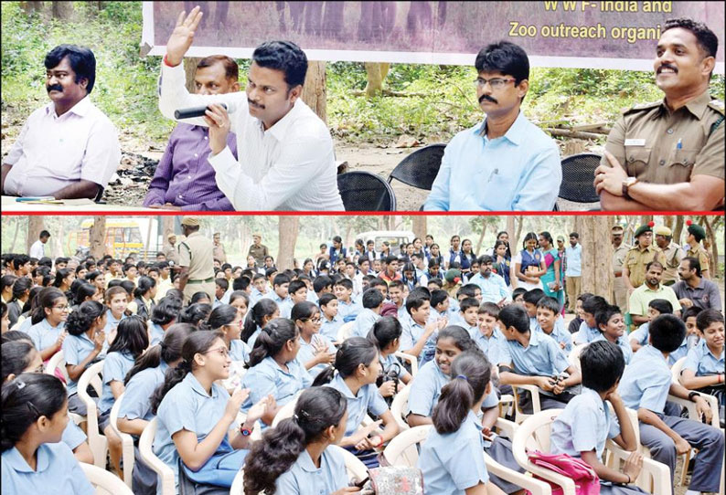 காட்டு யானைகளை தொந்தரவு செய்யக்கூடாது மாணவர்களுக்கு மாவட்ட வன அதிகாரி அறிவுரை