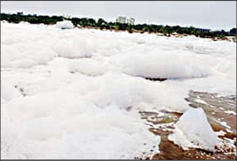 திருப்புவனம் வைகை ஆற்றில் நுரை படர்ந்த தண்ணீர் வந்ததால் பரபரப்பு