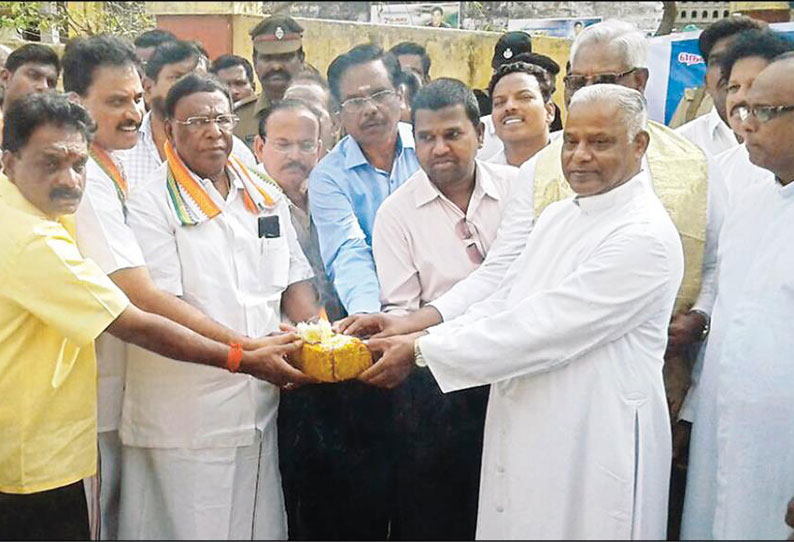 விண்ணேற்பு அன்னை ஆலய மேம்பாட்டு பணி முதல்–அமைச்சர் நாராயணசாமி தொடங்கி வைத்தார்