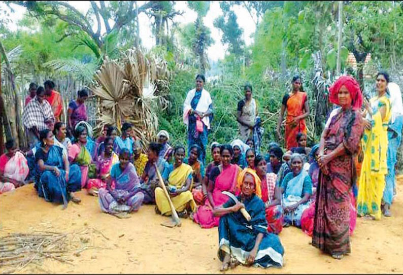 ஓரியூர் திட்டையில் அரசு பழத்தோட்டம் செல்லும் வழியை அடைத்து பெண்கள் போராட்டம்